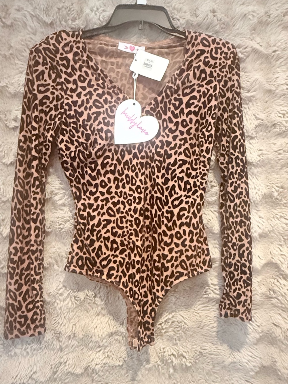 Buddy Love Leopard Print Long Sleeve V-Neck Bodysuit - Tan and Black